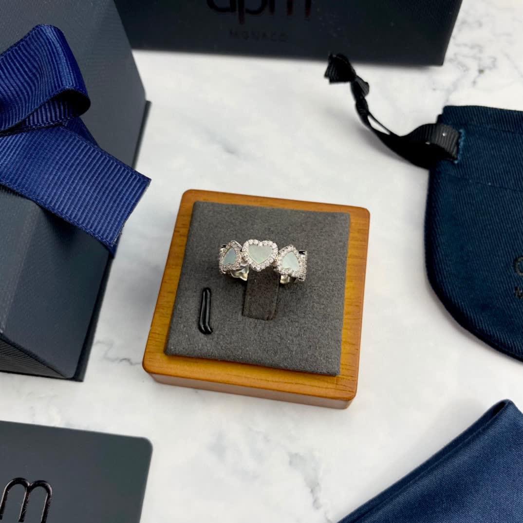 APM Monaco Silver Heart Ring with Diamonds